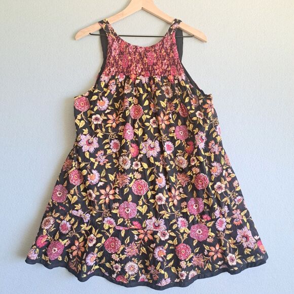 Free People Dresses & Skirts - Free People Oh Baby Babydoll Dress XS Black Floral Cotton Sleeveless Summer Boho